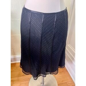 Ann Taylor Womens Skirt Sz 0 Petite Black A Line Midi Ruffle Hem Sheer Layered